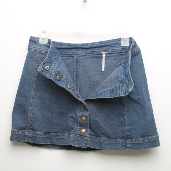 Free People Blue Jean Denim Full Snap Mini Skirt Women's Size 4 VINTAGE - Picture 5 of 9